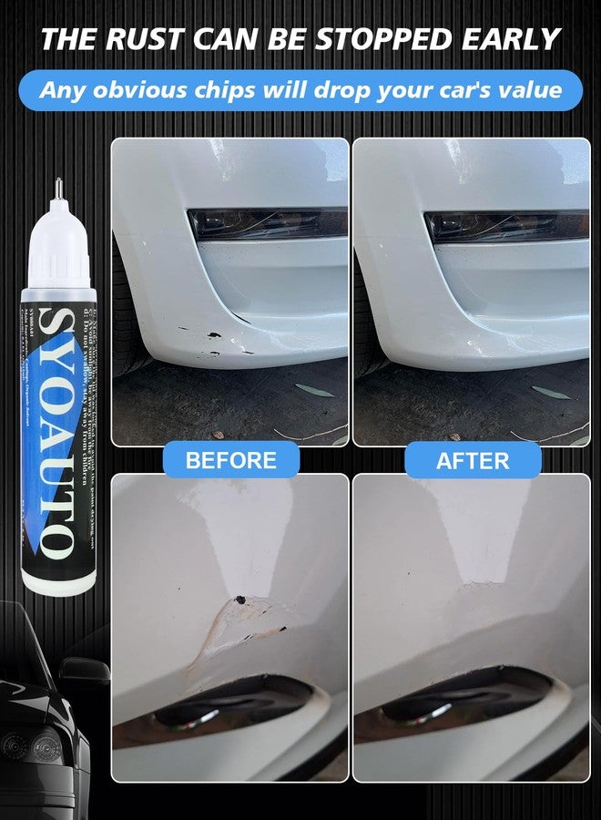 SYOAUTO طلاء SYOAUTO الأبيض لإصلاح خدوش السيارات، قلم إصلاح خدوش السيارات، فرشاة ورأس، قلم إصلاح 2 في 1، 0.4 أونصة - Image 5